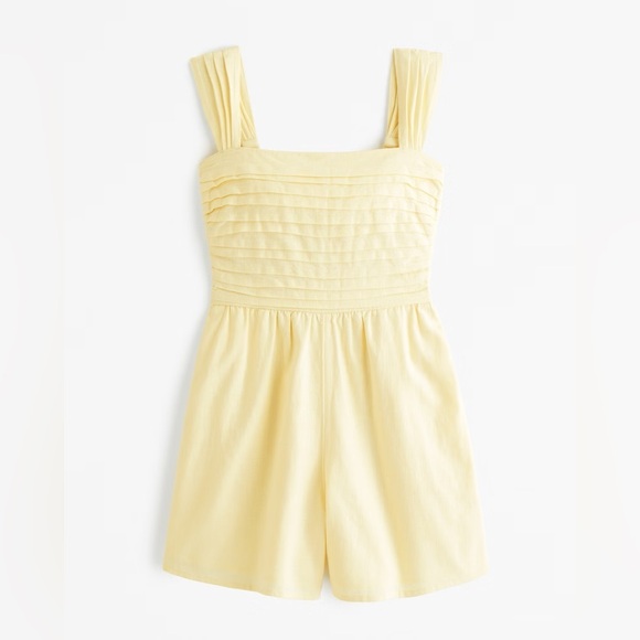 ABERCROMBIE & FITCH Emerson Off The Shoulder Ruched Romper butter Yellow linen - Picture 2 of 13
